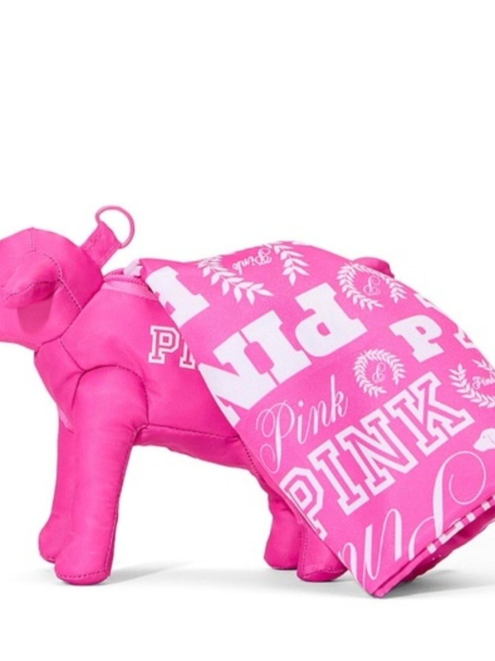 PINK Victoria's Secret Hot Pink Logo Print Tote with Dog Body Storage/Charm - Picture 3 of 6